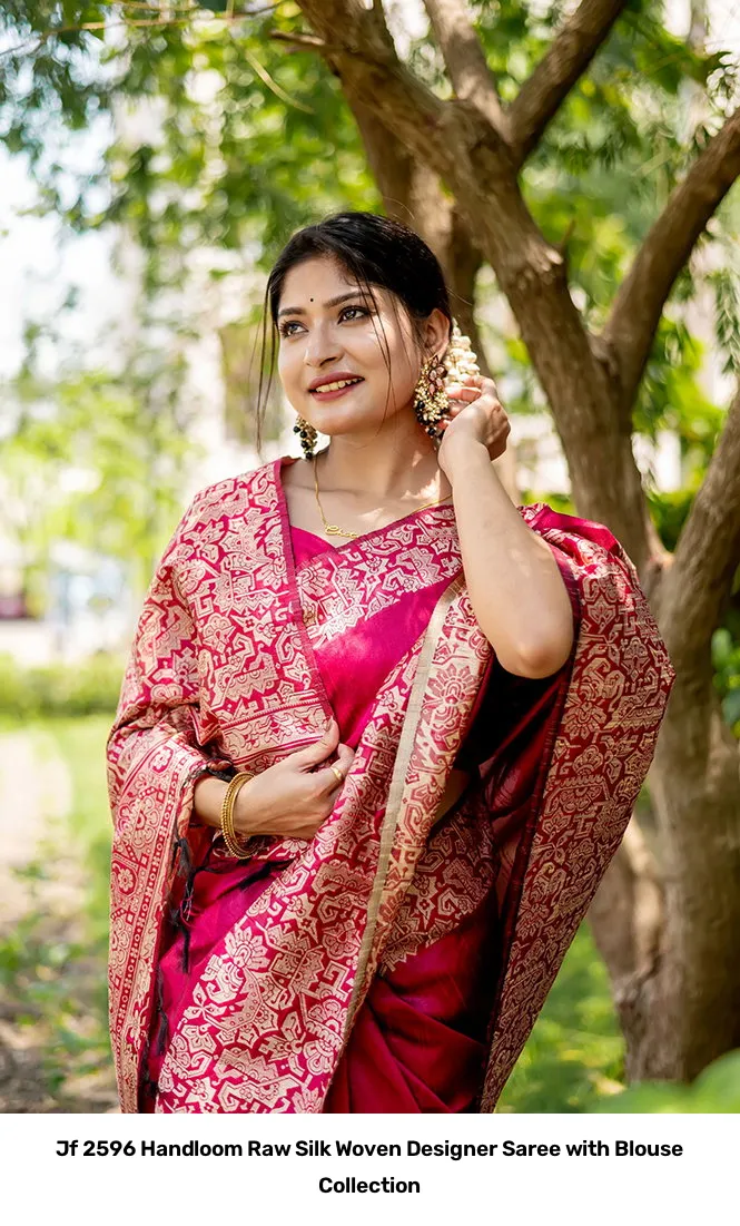 Jf 2596 Handloom Raw Silk Woven Designer Saree with Blouse Collection - Image 22