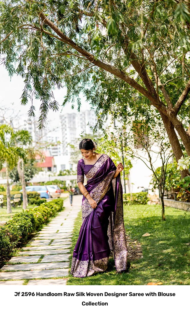 Jf 2596 Handloom Raw Silk Woven Designer Saree with Blouse Collection - Image 23