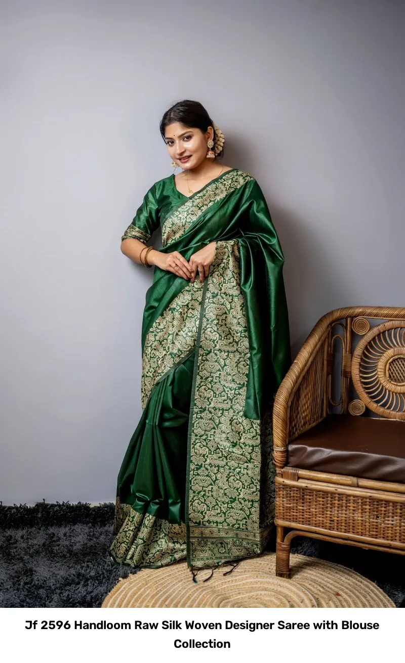 Jf 2596 Handloom Raw Silk Woven Designer Saree with Blouse Collection - Image 24