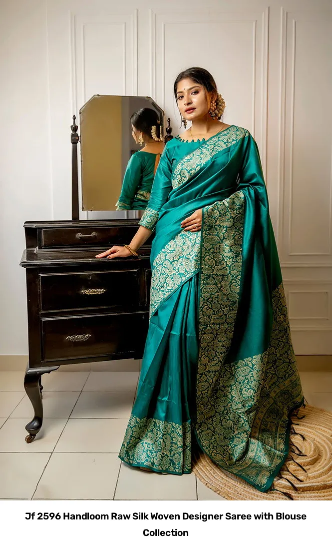 Jf 2596 Handloom Raw Silk Woven Designer Saree with Blouse Collection - Image 25