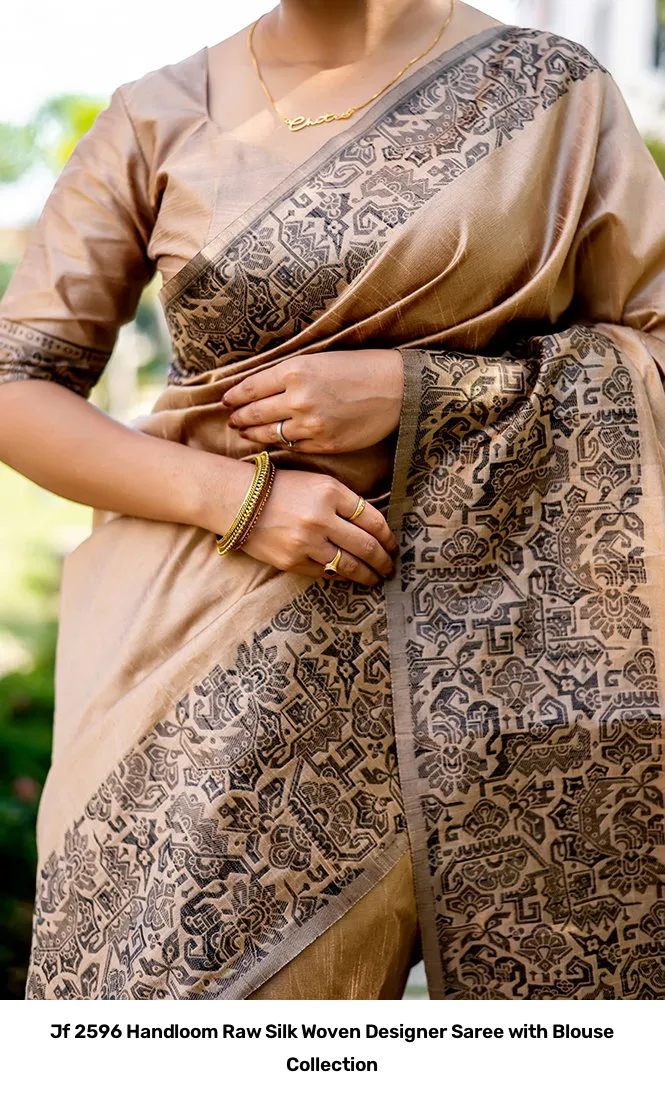 Jf 2596 Handloom Raw Silk Woven Designer Saree with Blouse Collection - Image 26
