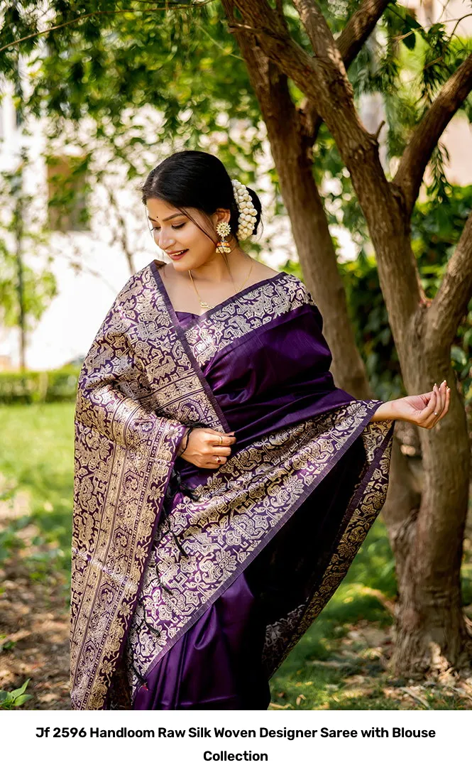 Jf 2596 Handloom Raw Silk Woven Designer Saree with Blouse Collection - Image 3
