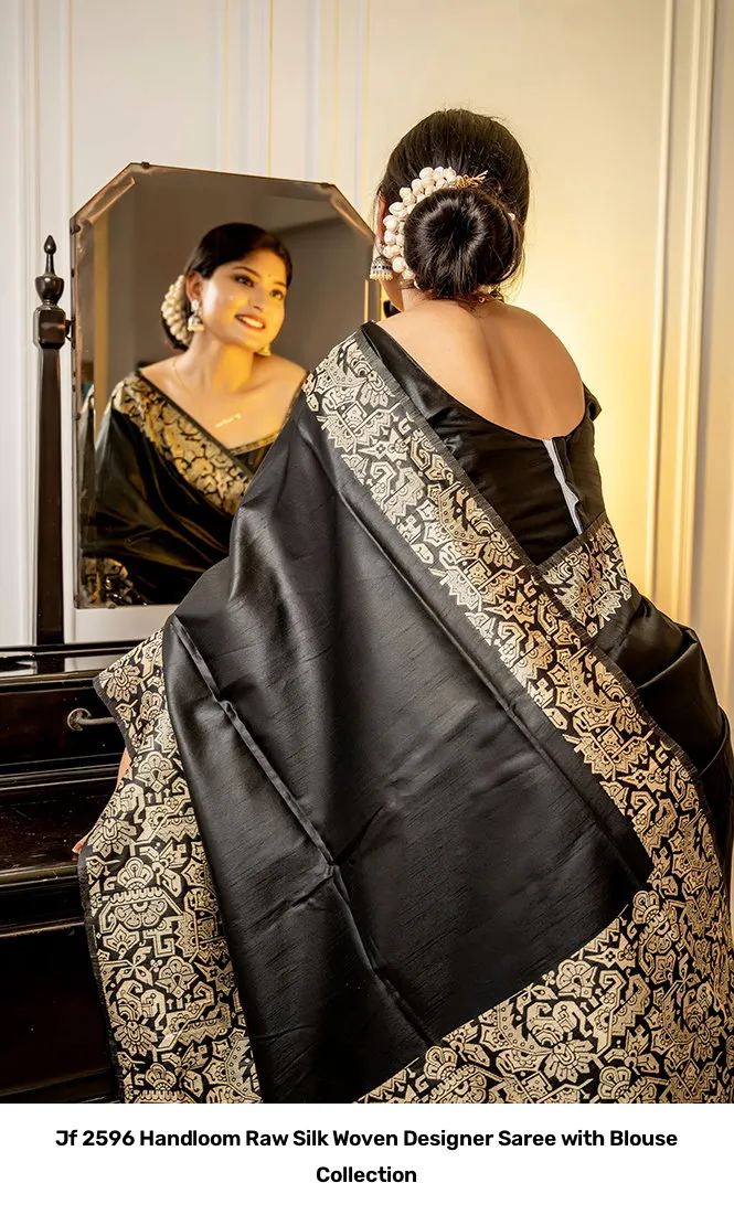 Jf 2596 Handloom Raw Silk Woven Designer Saree with Blouse Collection - Image 4