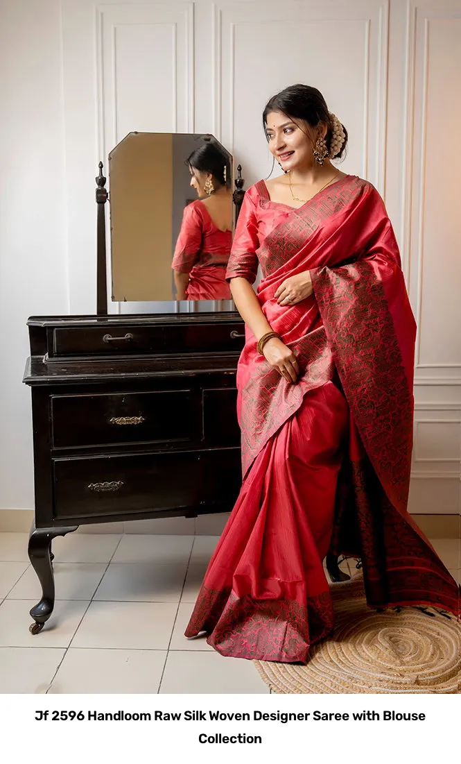 Jf 2596 Handloom Raw Silk Woven Designer Saree with Blouse Collection - Image 6