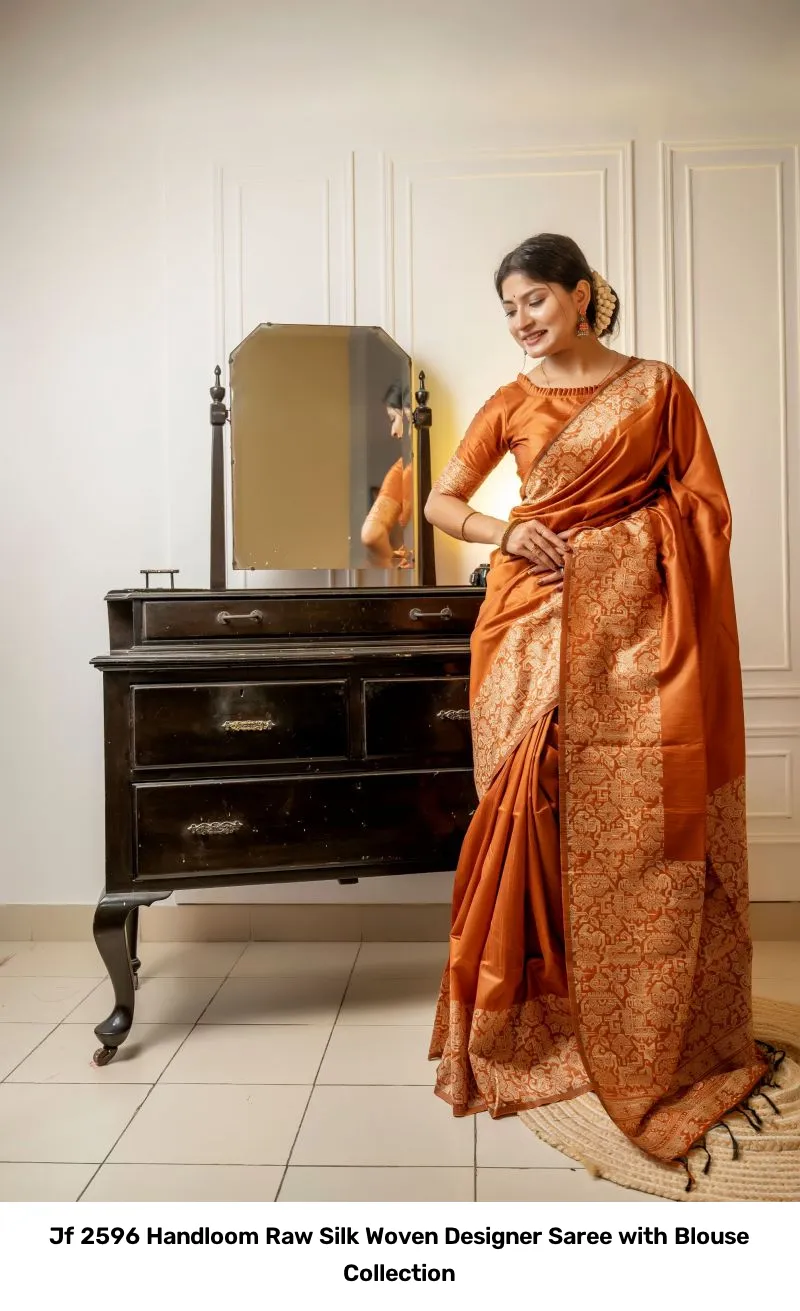 Jf 2596 Handloom Raw Silk Woven Designer Saree with Blouse Collection - Image 7
