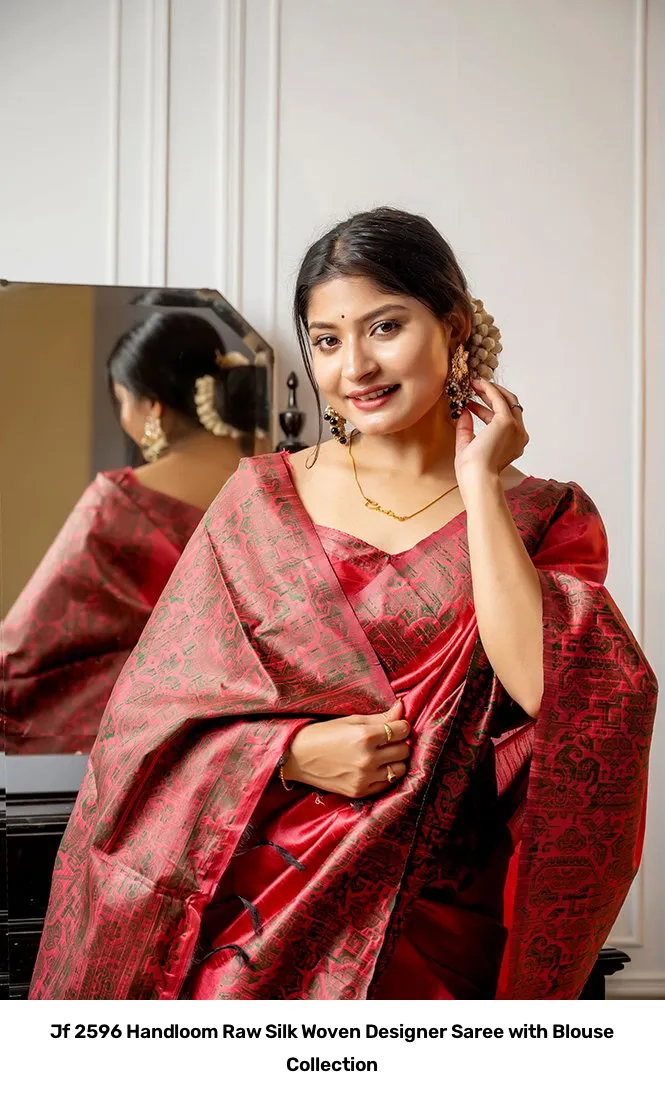 Jf 2596 Handloom Raw Silk Woven Designer Saree with Blouse Collection - Image 8
