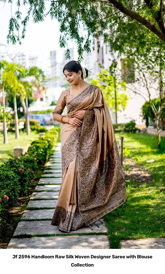 Jf 2596 Handloom Raw Silk Woven Designer Saree with Blouse Collection - Image 9