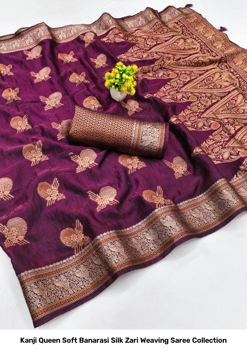 Kanji Queen Soft Banarasi Silk Zari Weaving Saree Collection