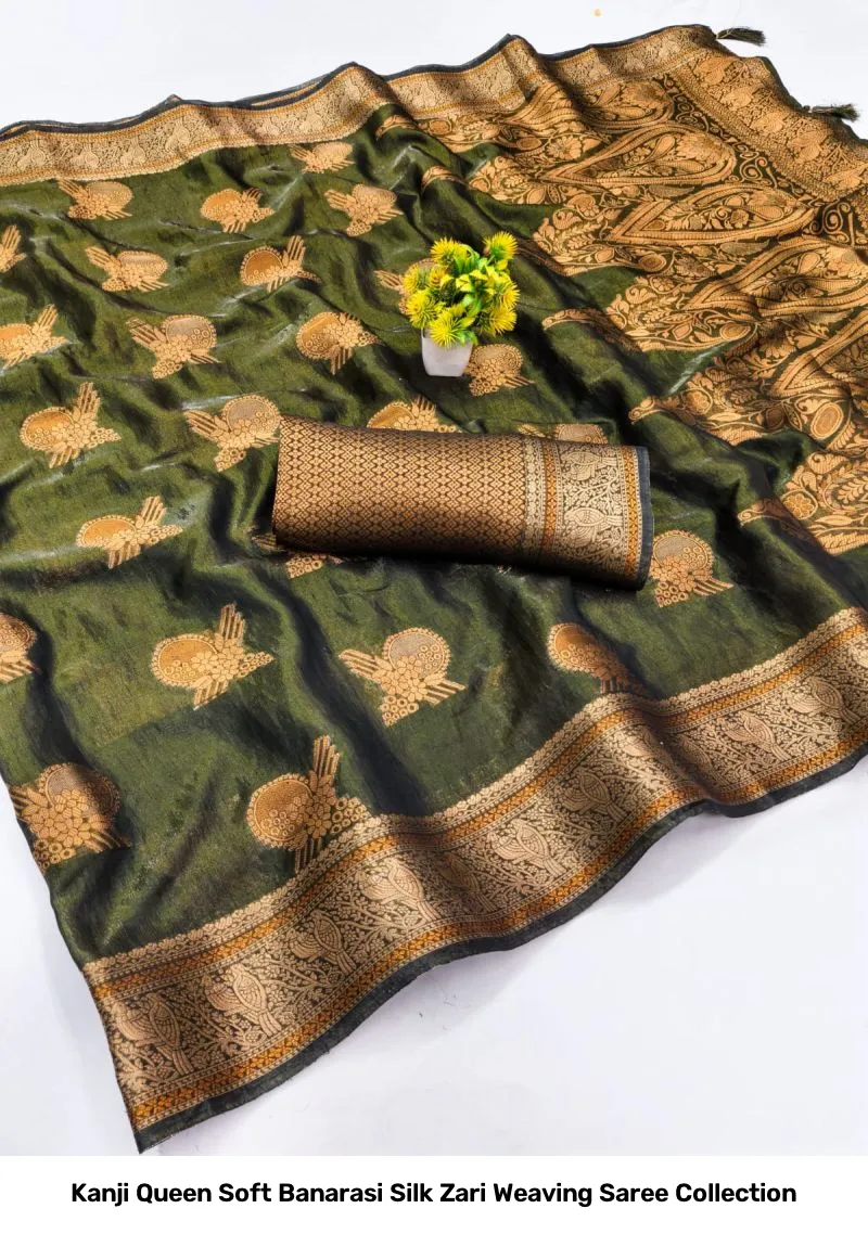 Kanji Queen Soft Banarasi Silk Zari Weaving Saree Collection - Image 2