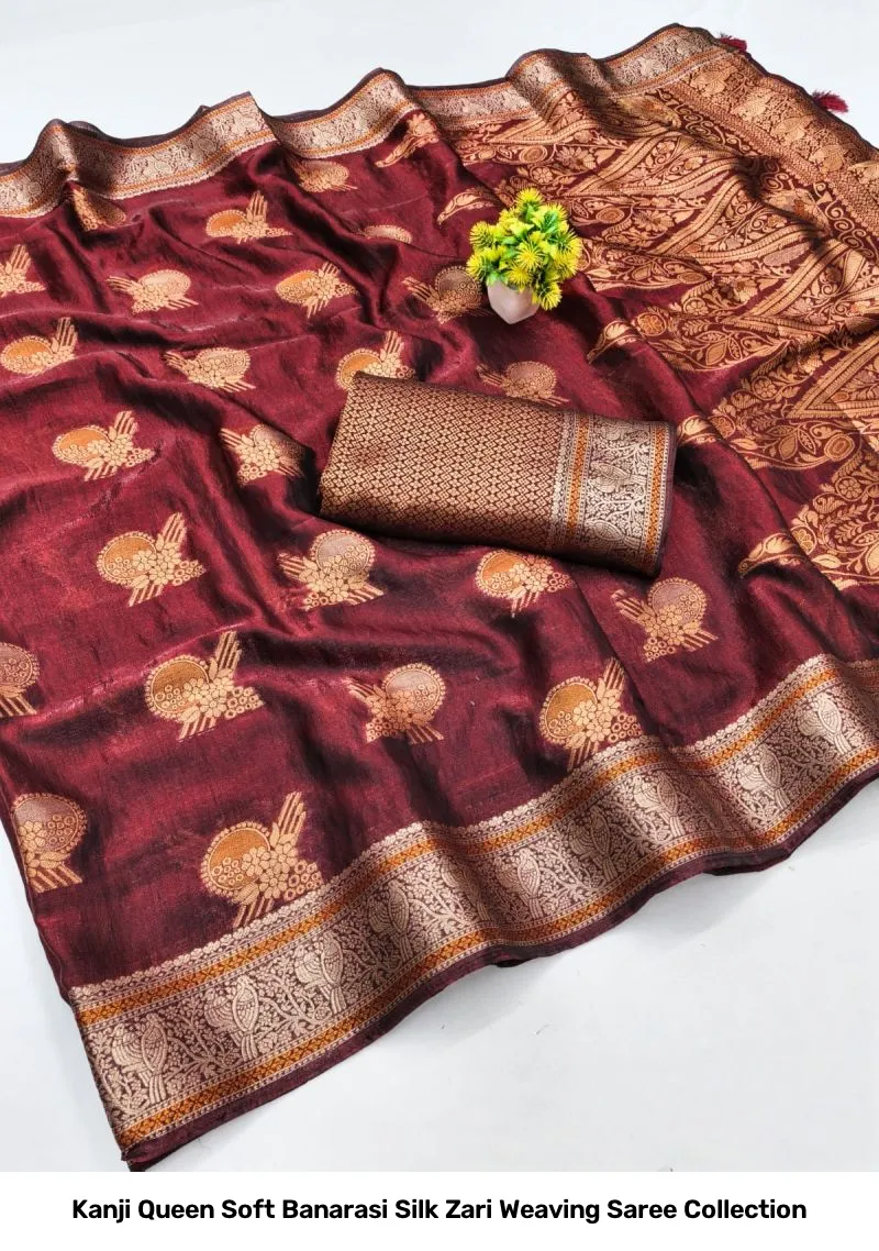 Kanji Queen Soft Banarasi Silk Zari Weaving Saree Collection - Image 4