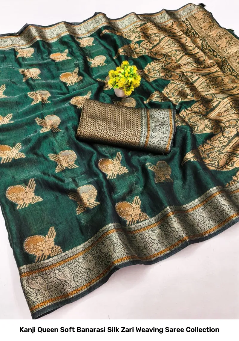 Kanji Queen Soft Banarasi Silk Zari Weaving Saree Collection - Image 5