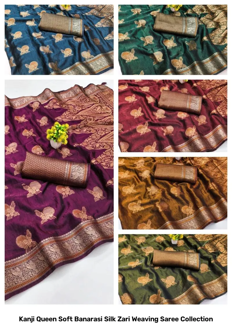 Kanji Queen Soft Banarasi Silk Zari Weaving Saree Collection - Image 6