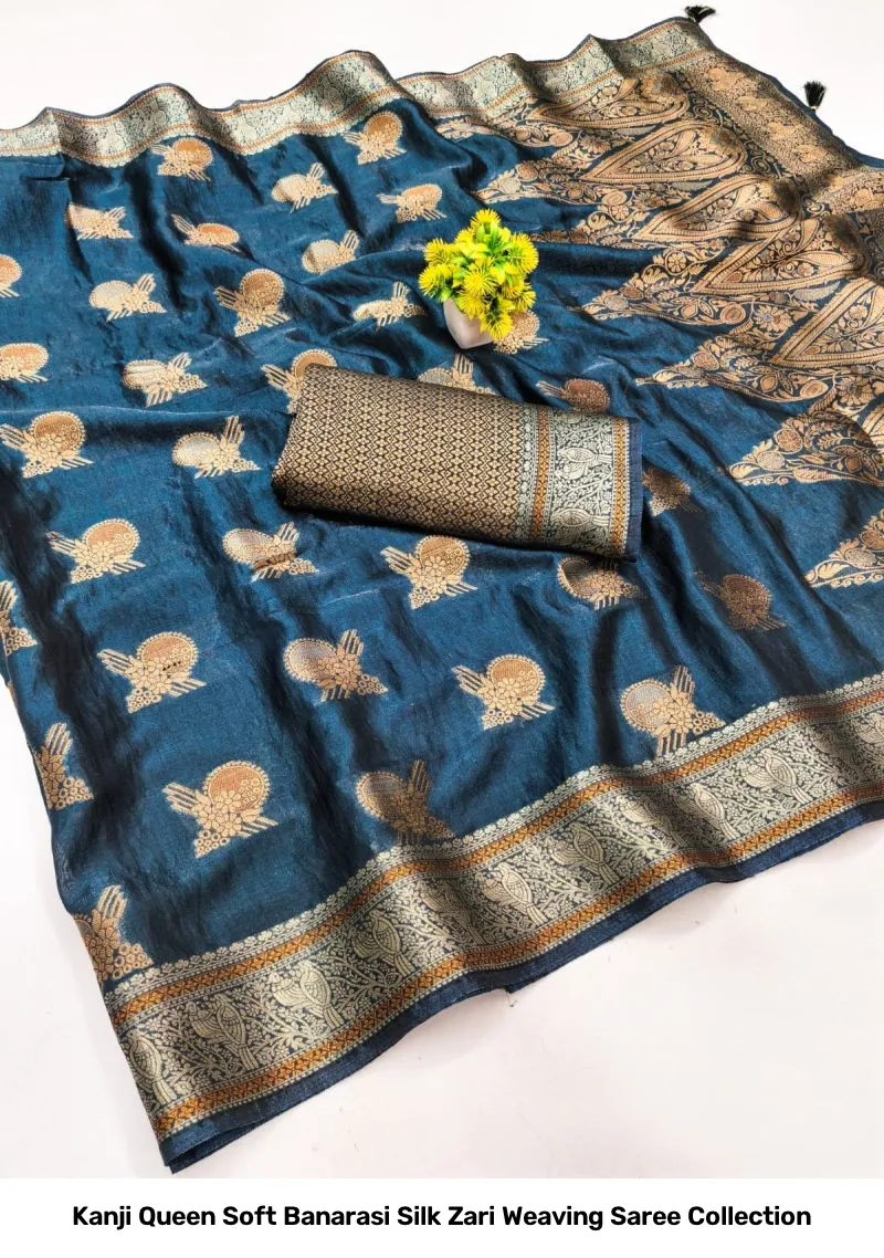 Kanji Queen Soft Banarasi Silk Zari Weaving Saree Collection - Image 7