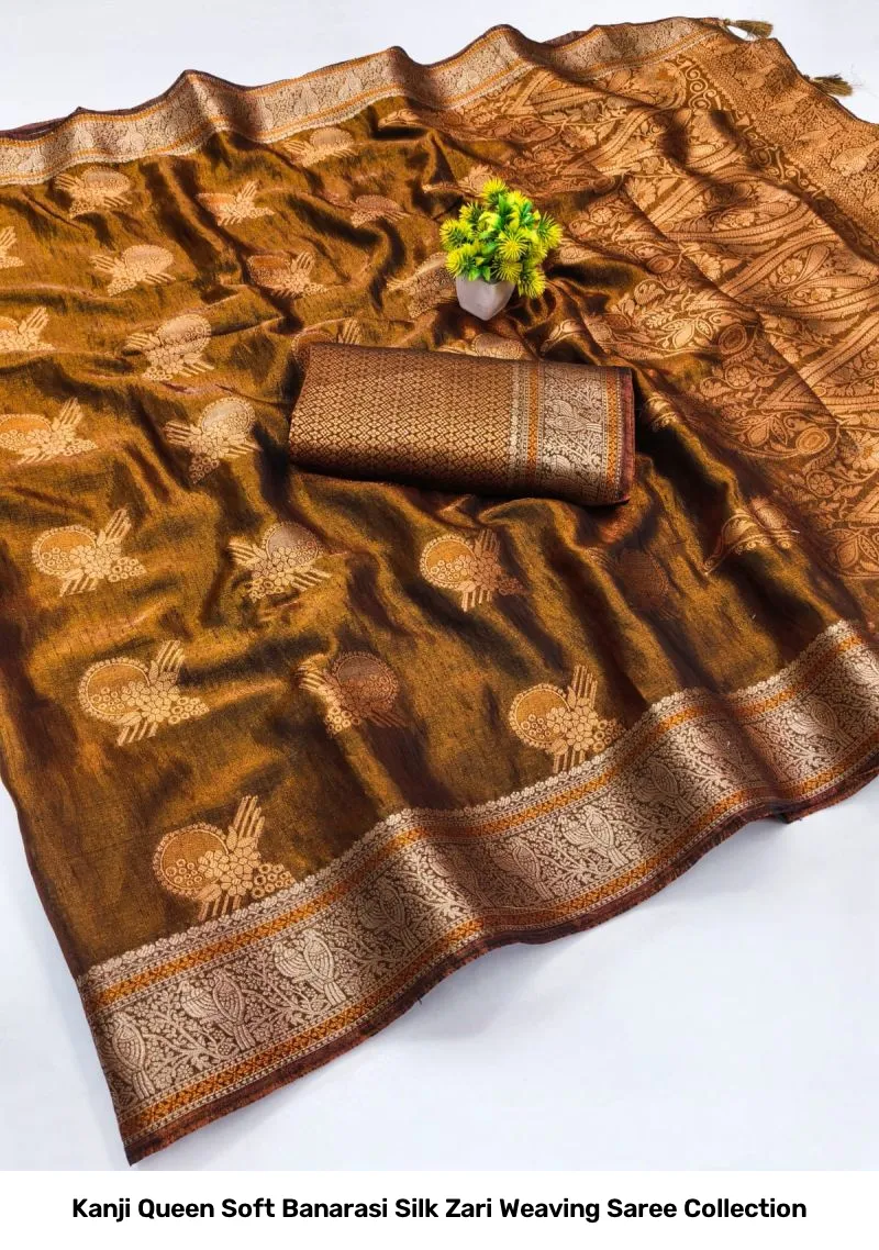 Kanji Queen Soft Banarasi Silk Zari Weaving Saree Collection - Image 8