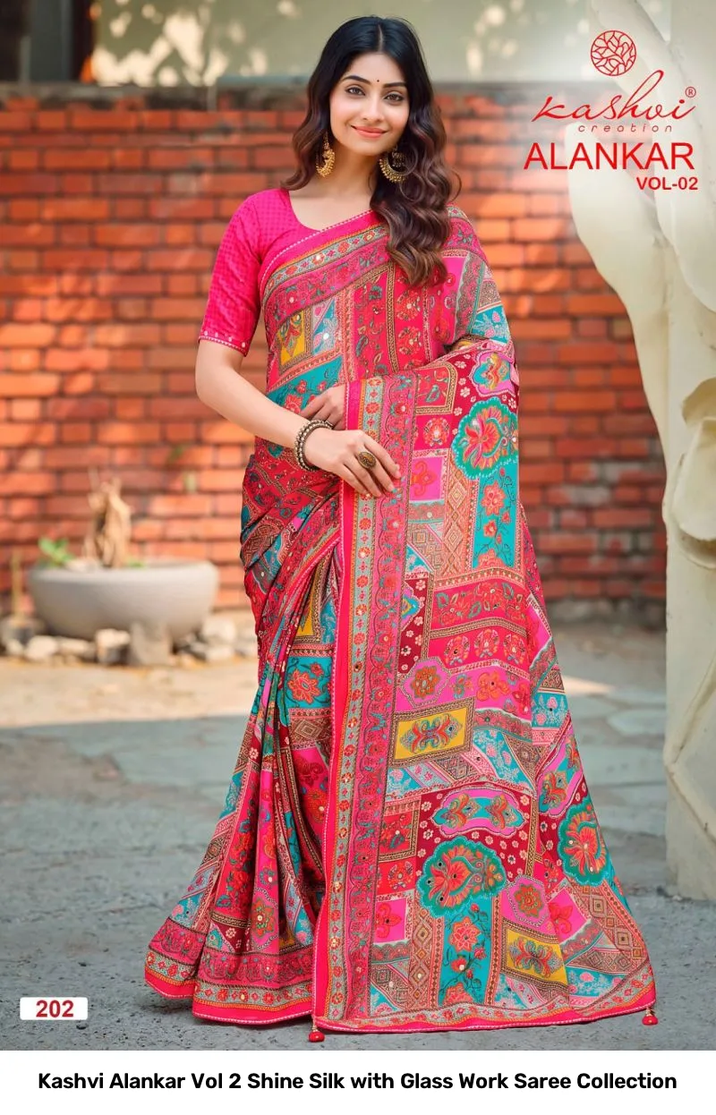 Kashvi Alankar Vol 2 Shine Silk with Glass Work Saree Collection - Image 4