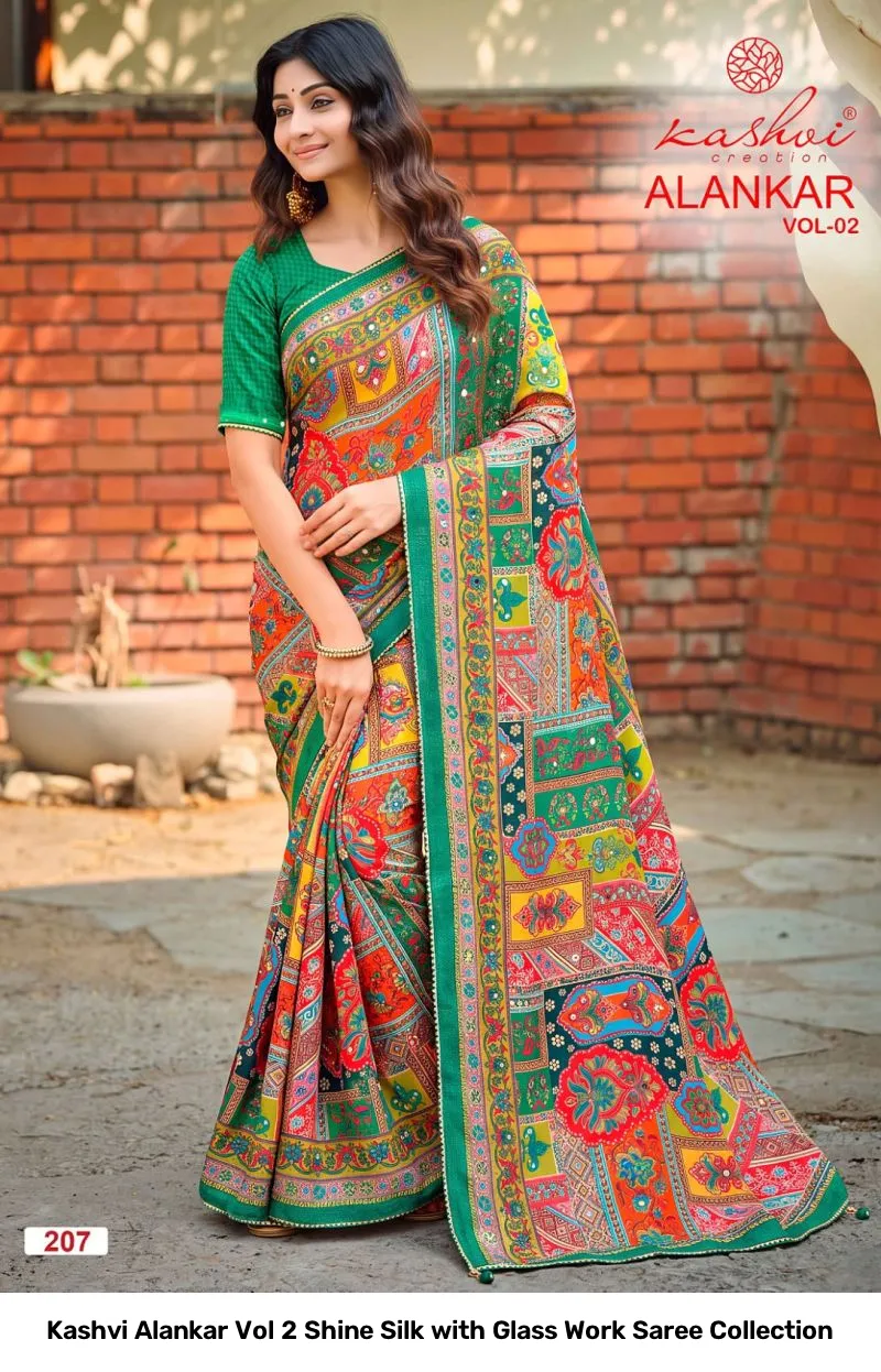 Kashvi Alankar Vol 2 Shine Silk with Glass Work Saree Collection - Image 5