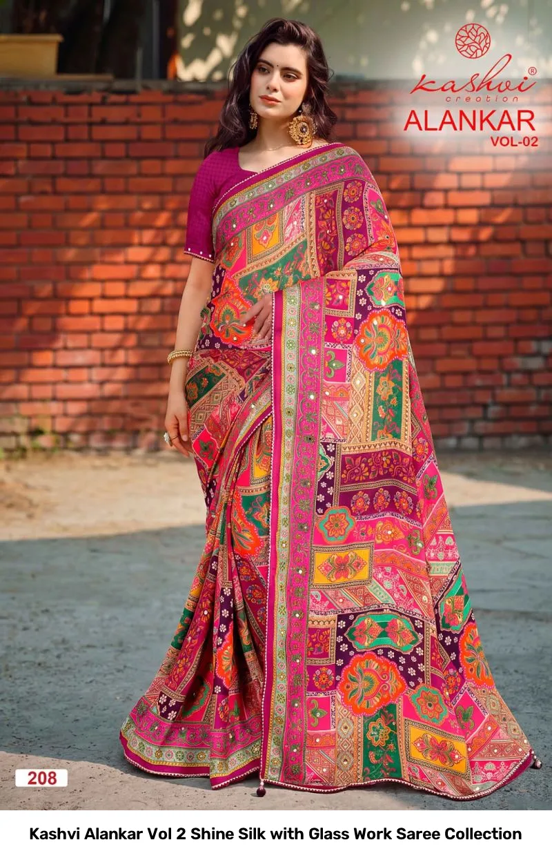 Kashvi Alankar Vol 2 Shine Silk with Glass Work Saree Collection - Image 6