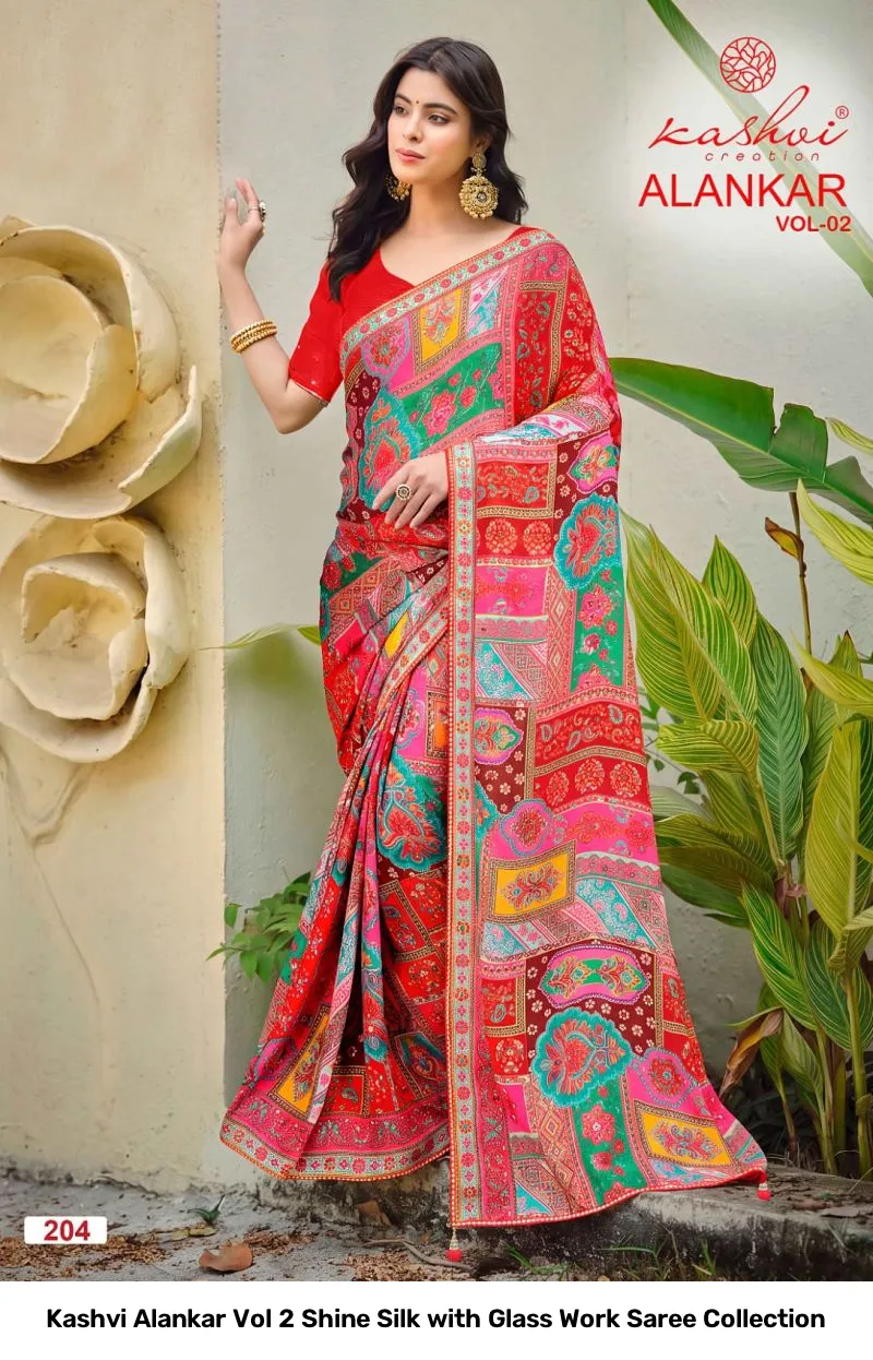 Kashvi Alankar Vol 2 Shine Silk with Glass Work Saree Collection - Image 8