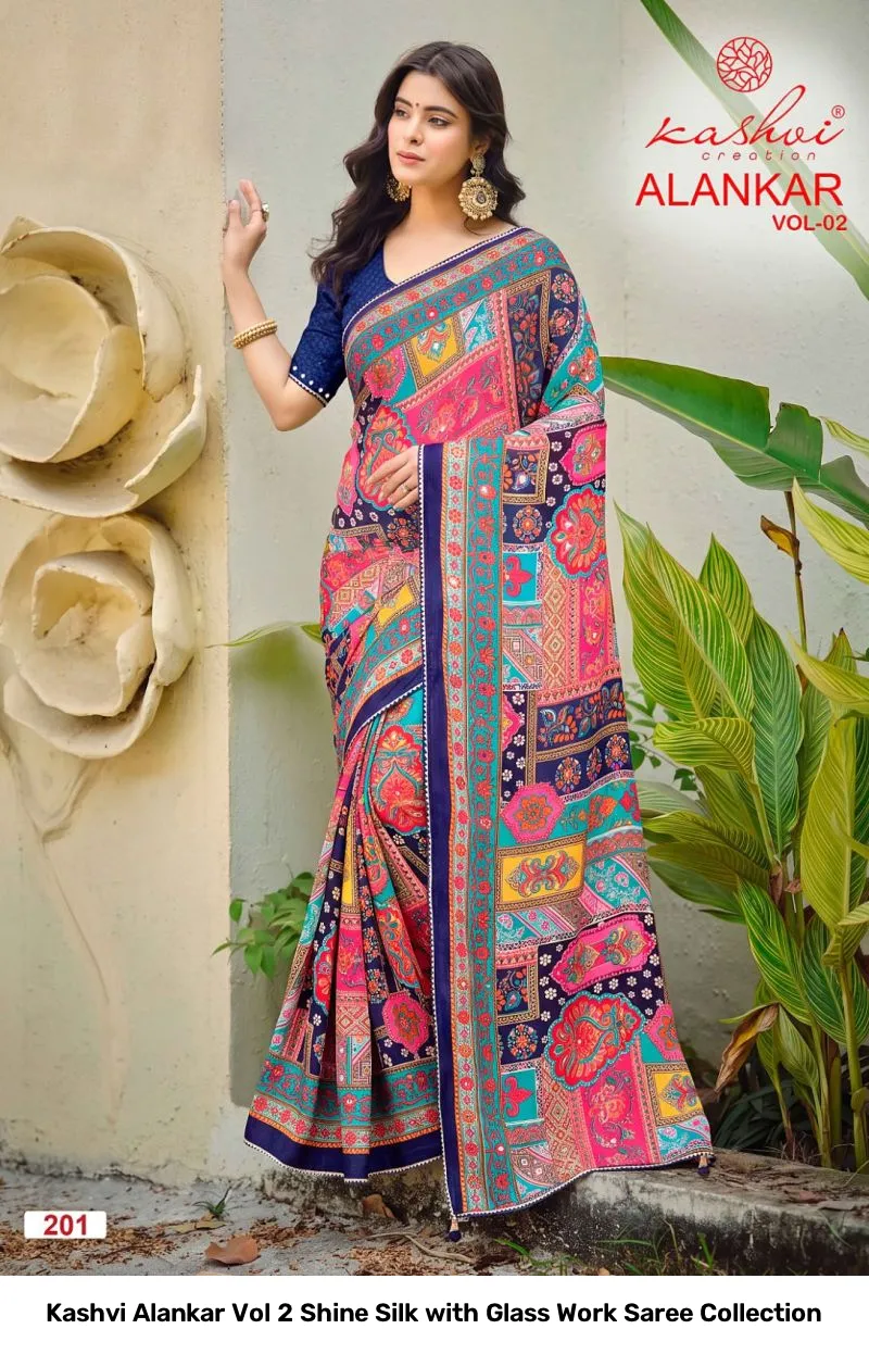 Kashvi Alankar Vol 2 Shine Silk with Glass Work Saree Collection - Image 9