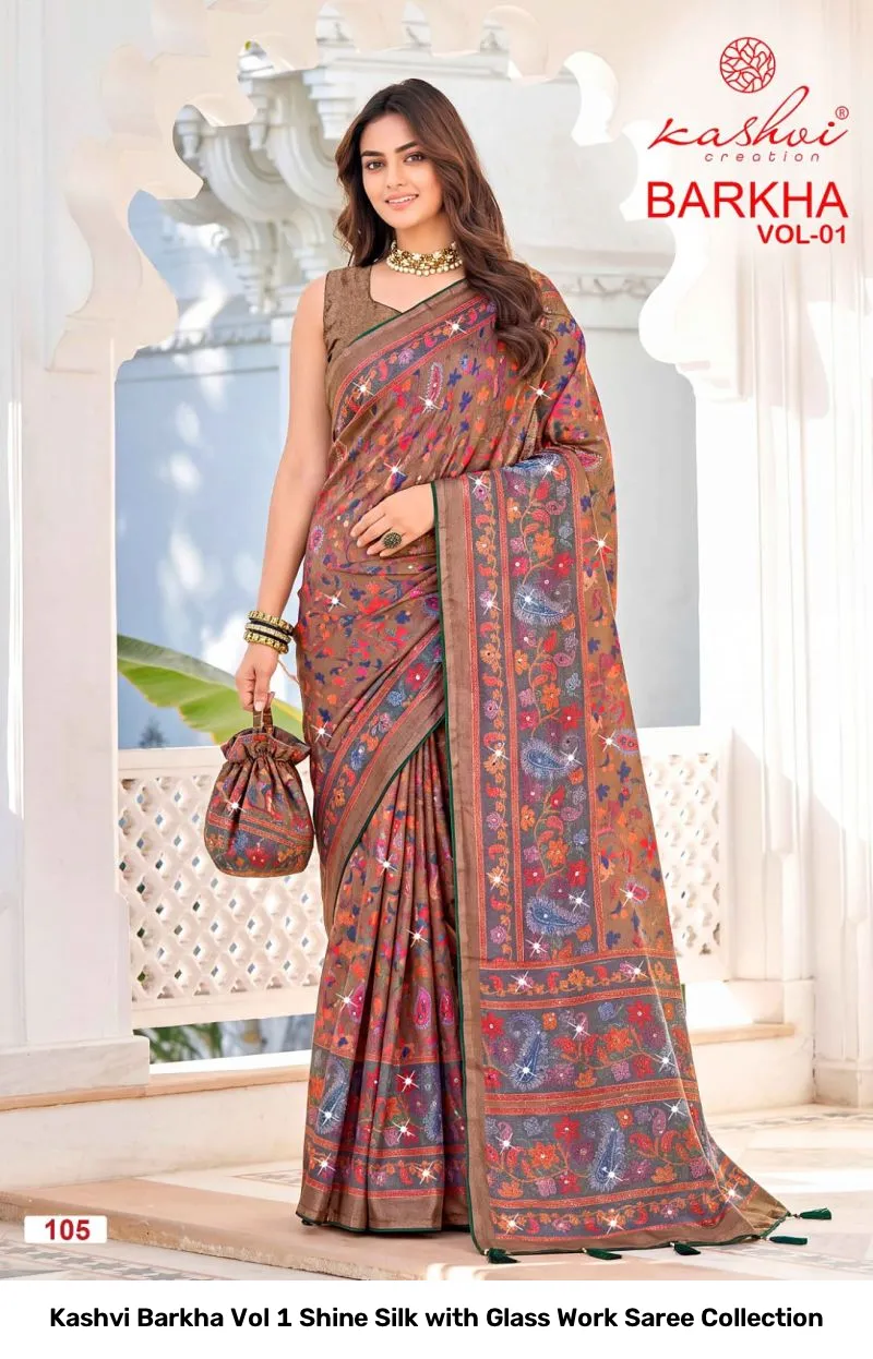 Kashvi Barkha Vol 1 Shine Silk with Glass Work Saree Collection - Image 10