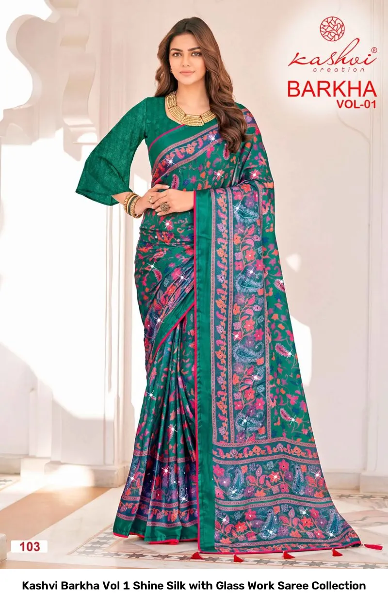 Kashvi Barkha Vol 1 Shine Silk with Glass Work Saree Collection - Image 4