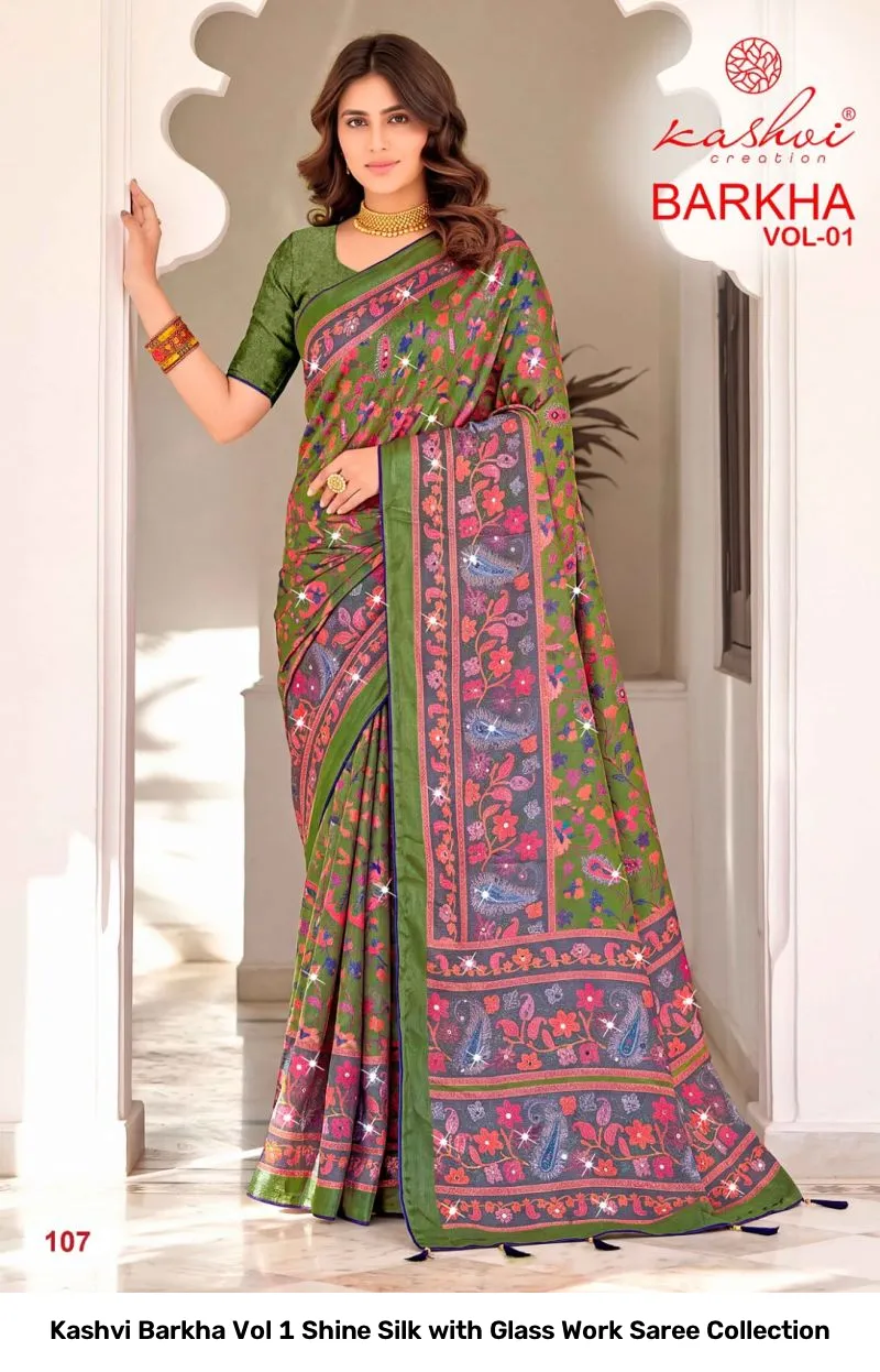 Kashvi Barkha Vol 1 Shine Silk with Glass Work Saree Collection - Image 5