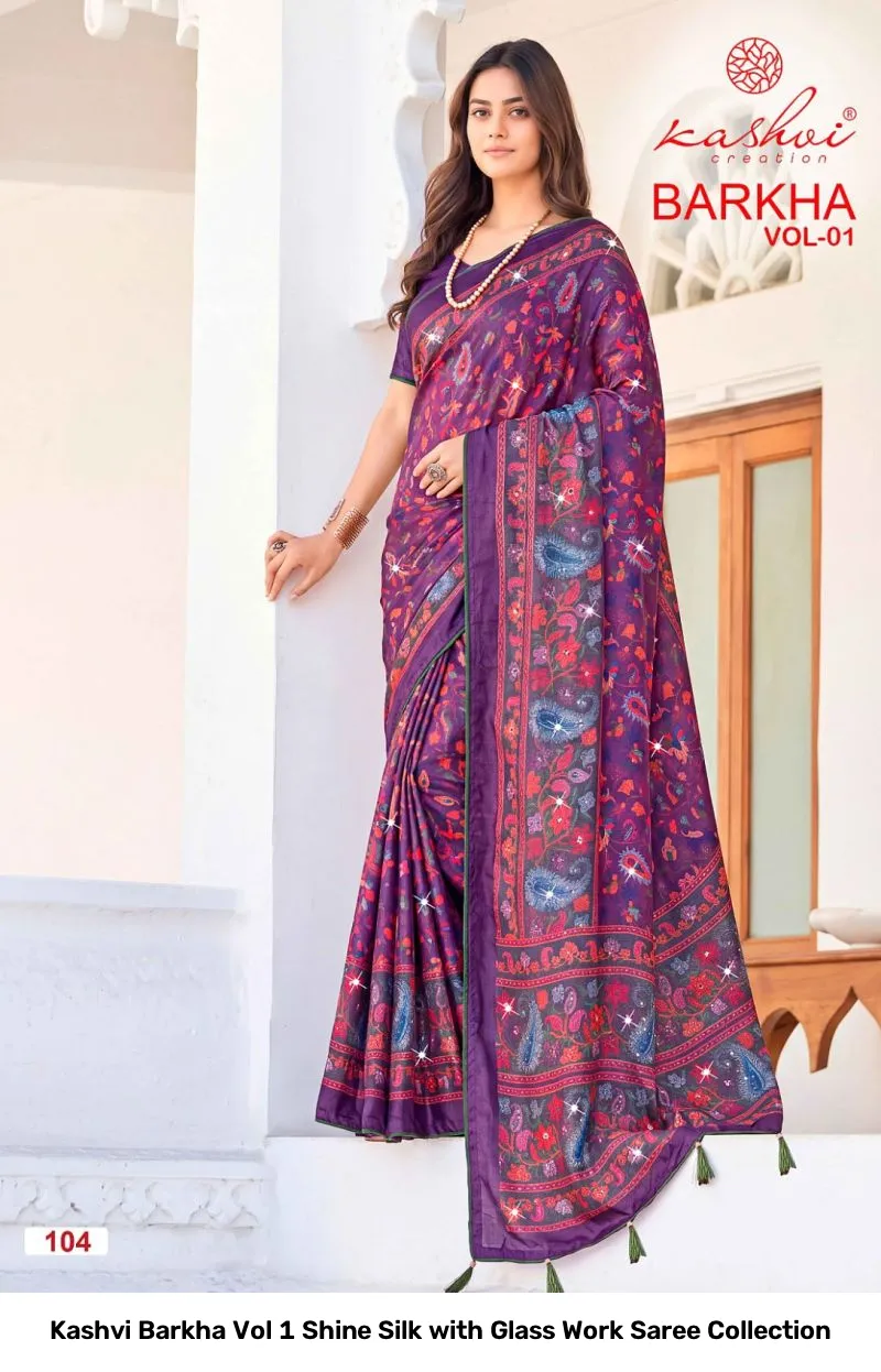 Kashvi Barkha Vol 1 Shine Silk with Glass Work Saree Collection - Image 6