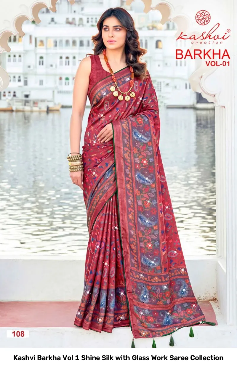 Kashvi Barkha Vol 1 Shine Silk with Glass Work Saree Collection - Image 7