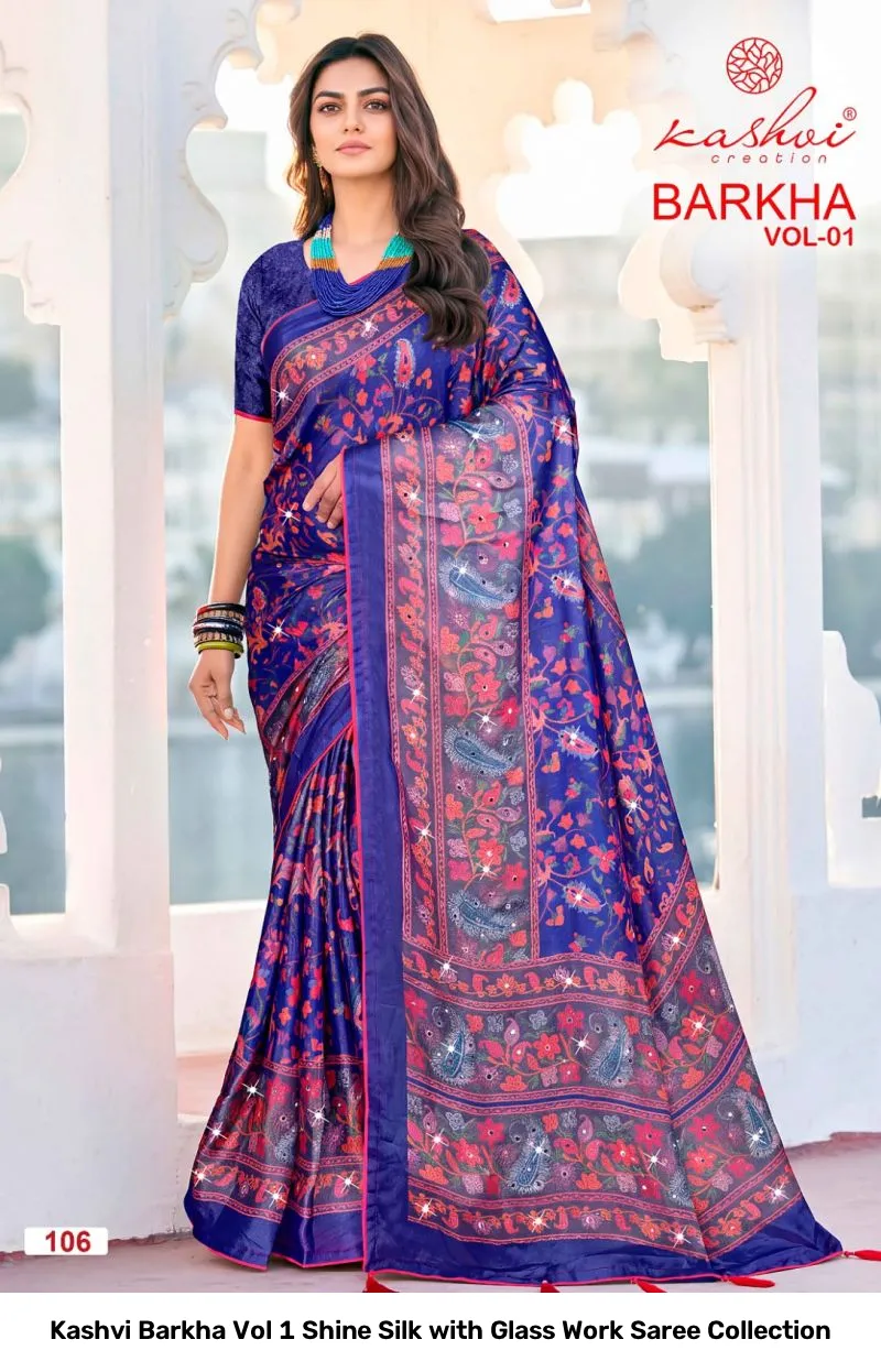 Kashvi Barkha Vol 1 Shine Silk with Glass Work Saree Collection - Image 8