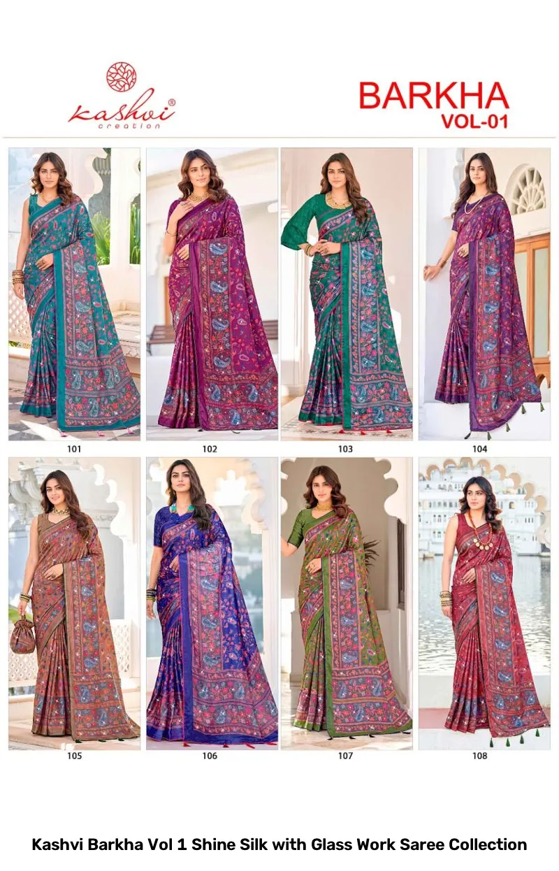 Kashvi Barkha Vol 1 Shine Silk with Glass Work Saree Collection - Image 9