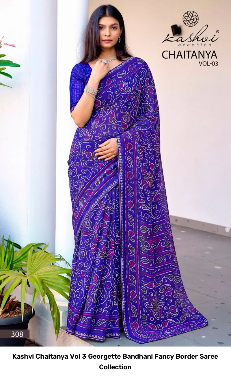 Kashvi Chaitanya Vol 3 Georgette Bandhani Fancy Border Saree Collection - Image 10