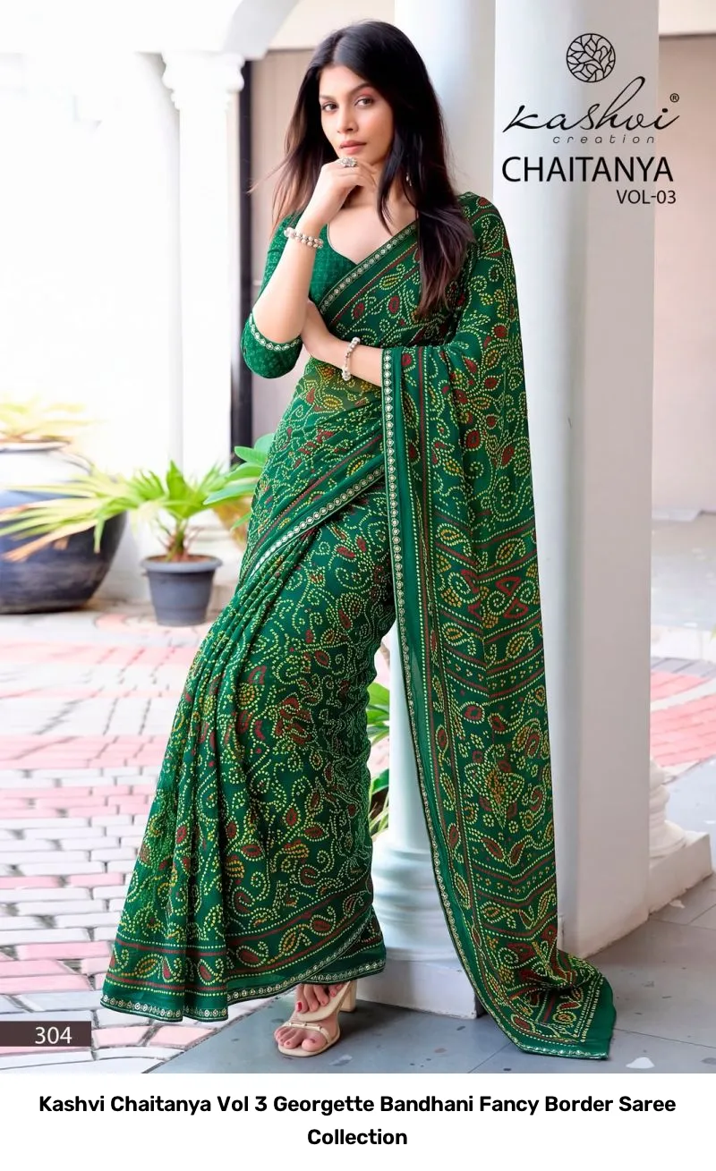 Kashvi Chaitanya Vol 3 Georgette Bandhani Fancy Border Saree Collection - Image 2