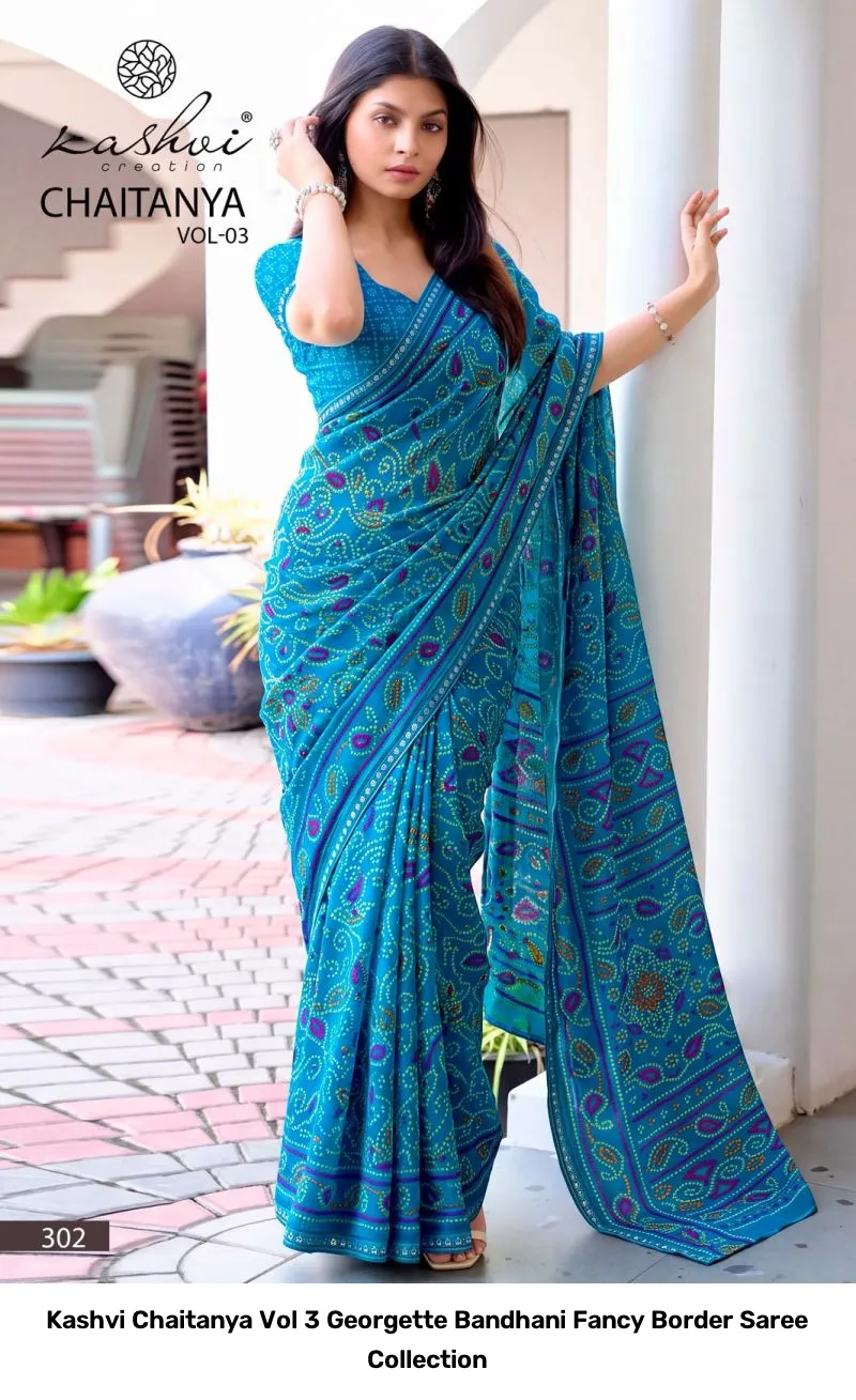 Kashvi Chaitanya Vol 3 Georgette Bandhani Fancy Border Saree Collection - Image 3