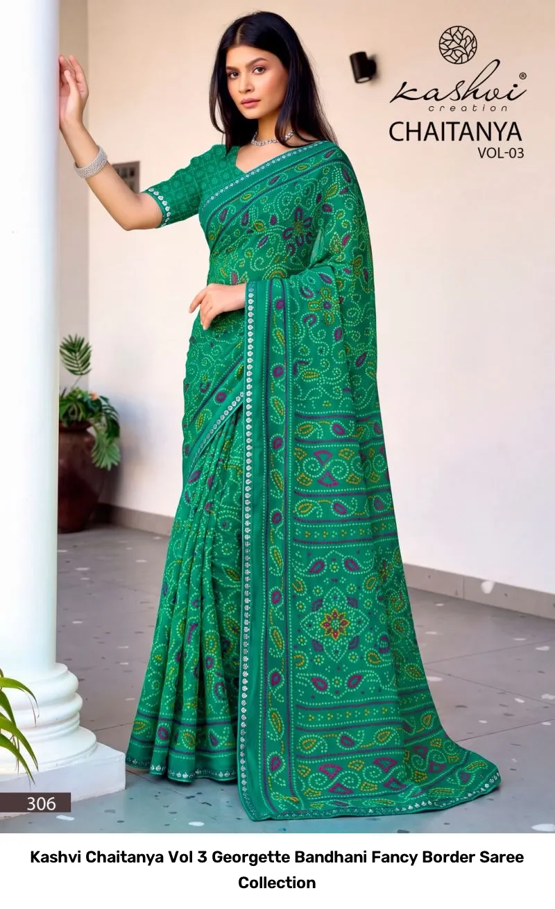 Kashvi Chaitanya Vol 3 Georgette Bandhani Fancy Border Saree Collection - Image 4