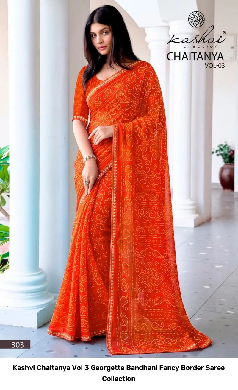 Kashvi Chaitanya Vol 3 Georgette Bandhani Fancy Border Saree Collection - Image 5