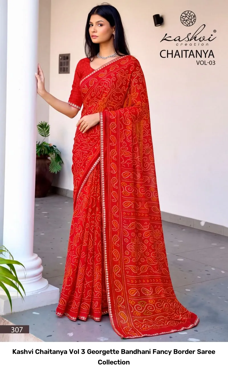 Kashvi Chaitanya Vol 3 Georgette Bandhani Fancy Border Saree Collection - Image 6