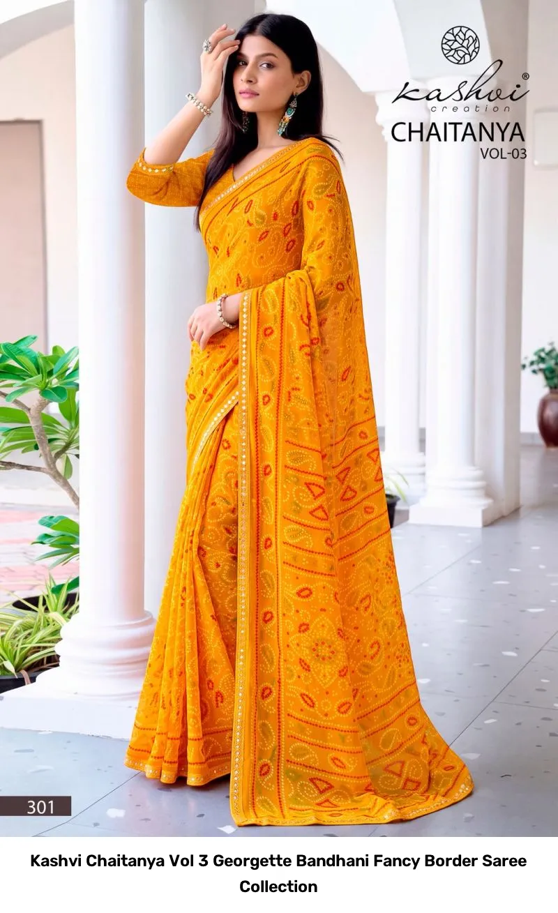 Kashvi Chaitanya Vol 3 Georgette Bandhani Fancy Border Saree Collection - Image 7