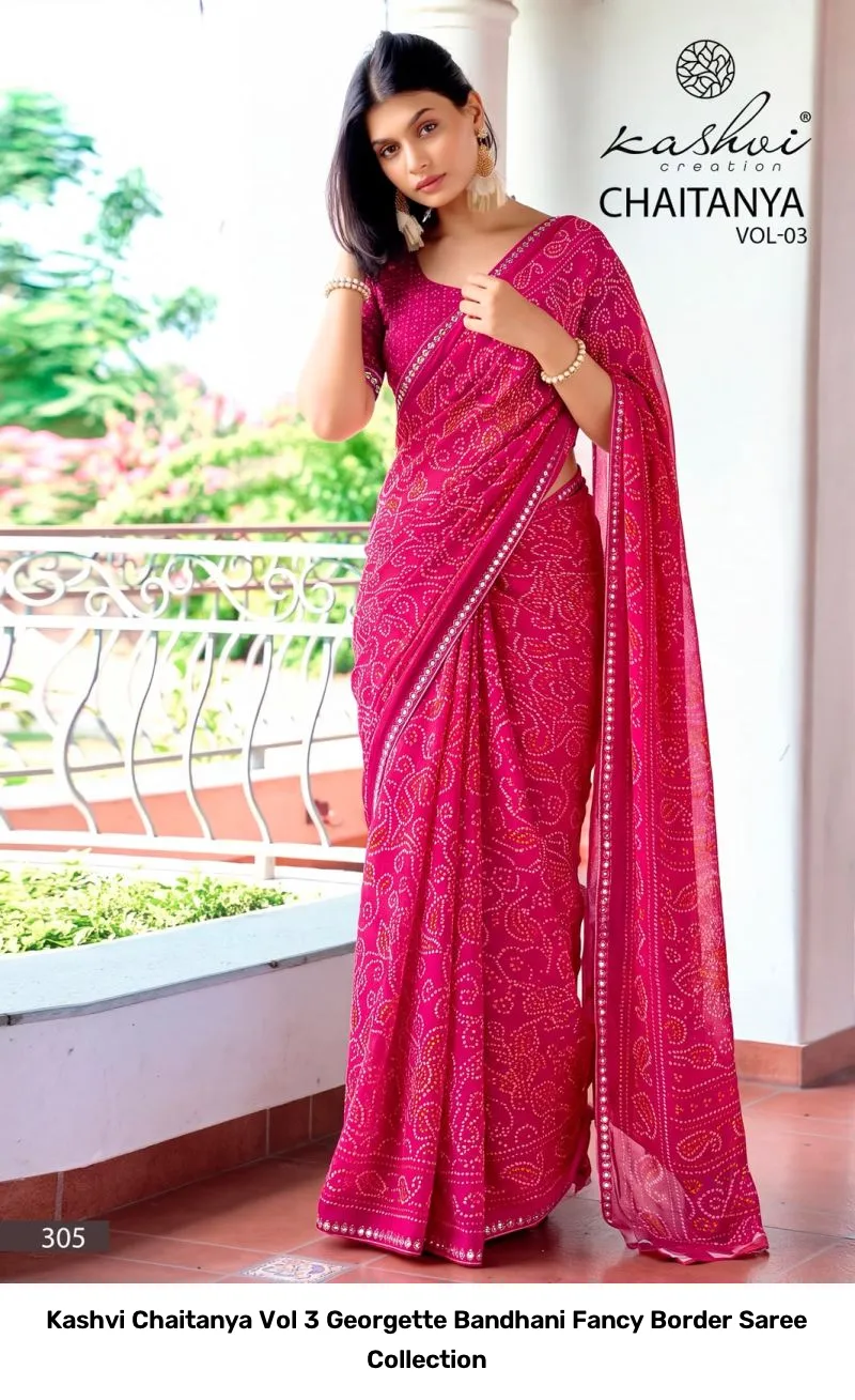 Kashvi Chaitanya Vol 3 Georgette Bandhani Fancy Border Saree Collection - Image 8