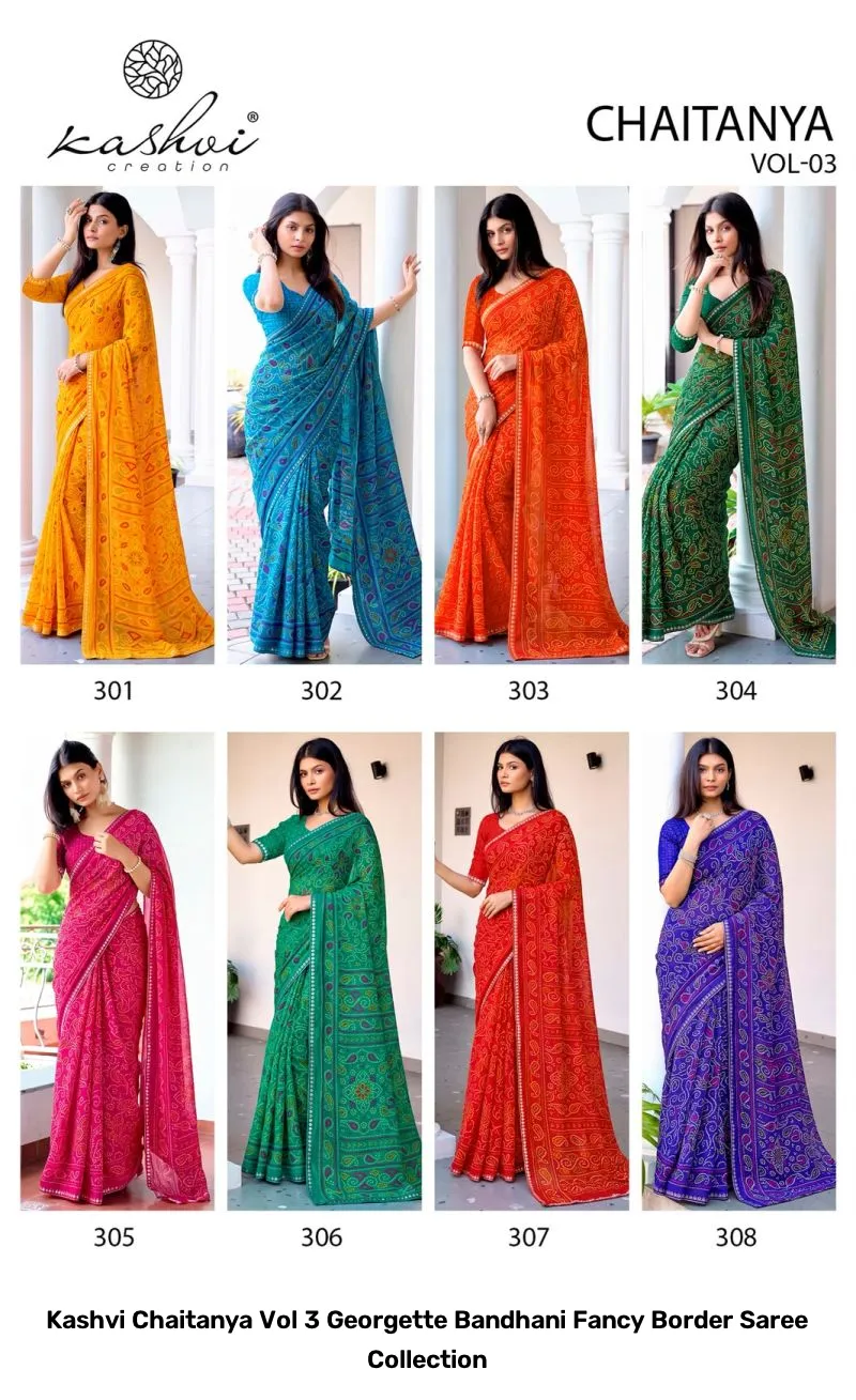 Kashvi Chaitanya Vol 3 Georgette Bandhani Fancy Border Saree Collection - Image 9