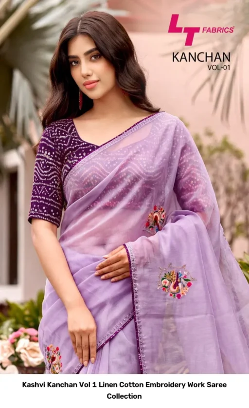 Kashvi Kanchan Vol 1 Linen Cotton Embroidery Work Saree Collection