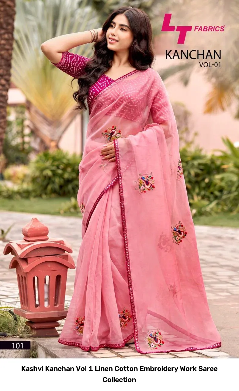 Kashvi Kanchan Vol 1 Linen Cotton Embroidery Work Saree Collection - Image 3