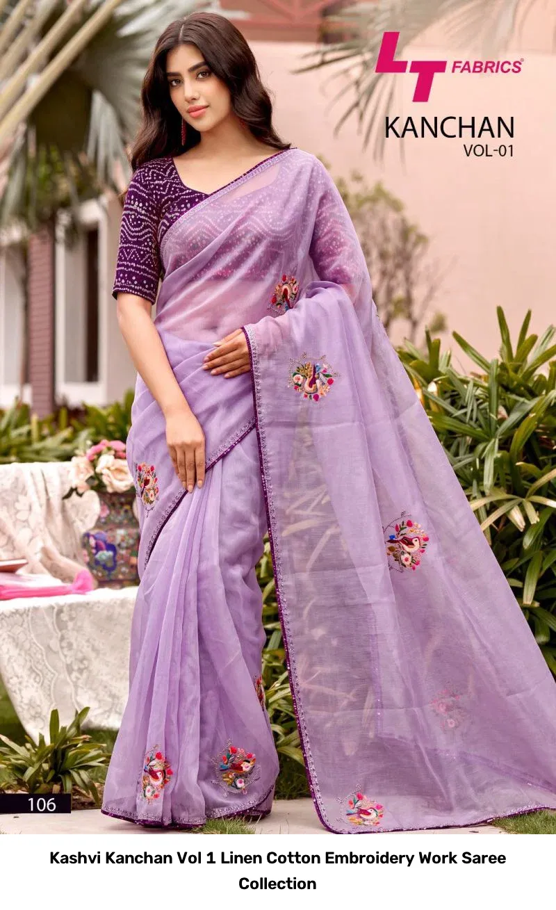 Kashvi Kanchan Vol 1 Linen Cotton Embroidery Work Saree Collection - Image 4