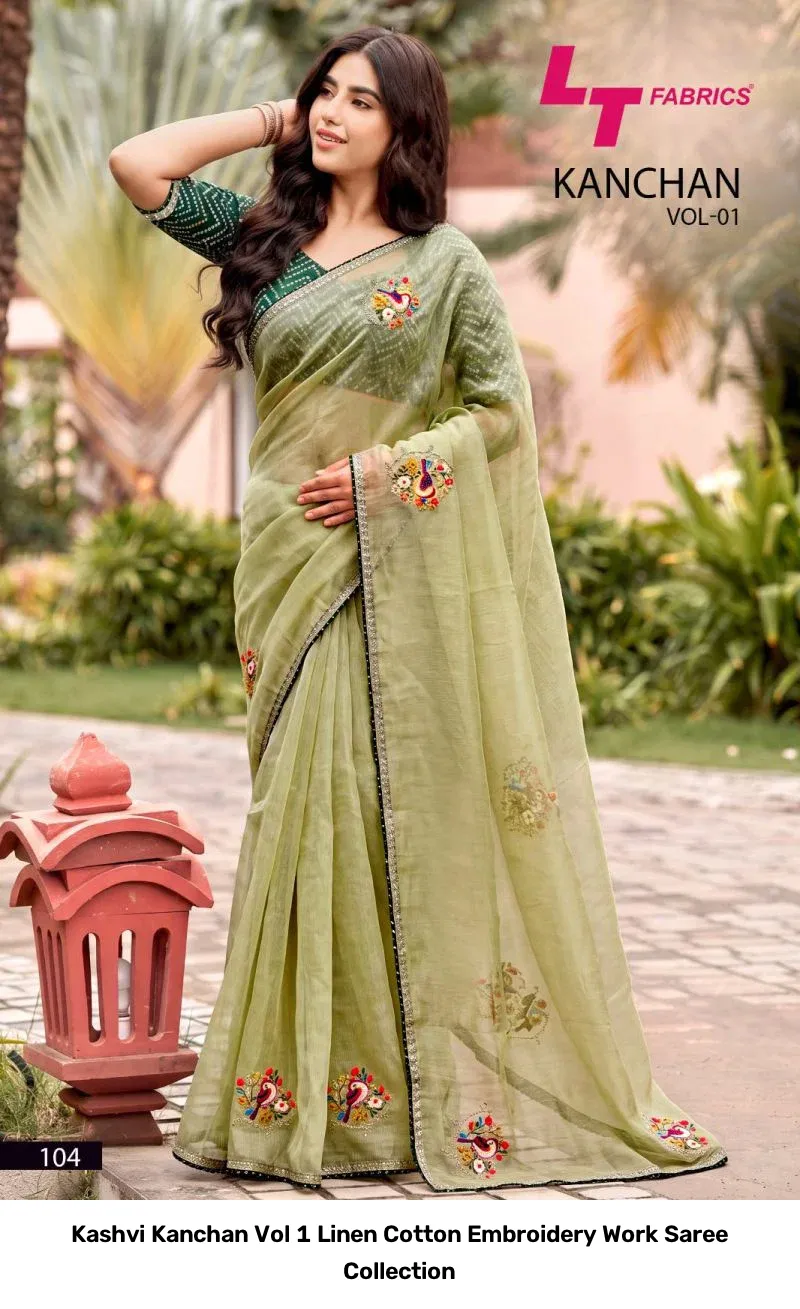 Kashvi Kanchan Vol 1 Linen Cotton Embroidery Work Saree Collection - Image 5