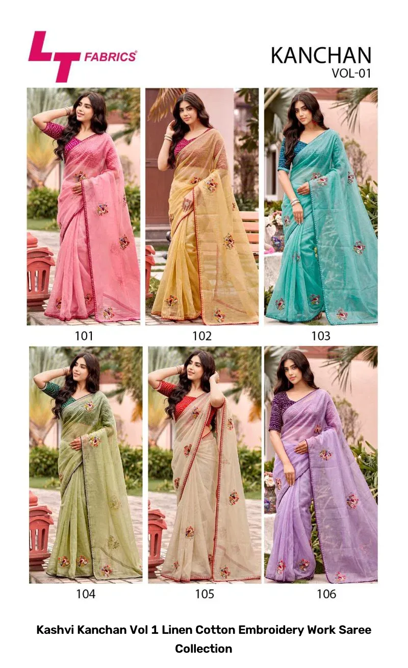 Kashvi Kanchan Vol 1 Linen Cotton Embroidery Work Saree Collection - Image 6