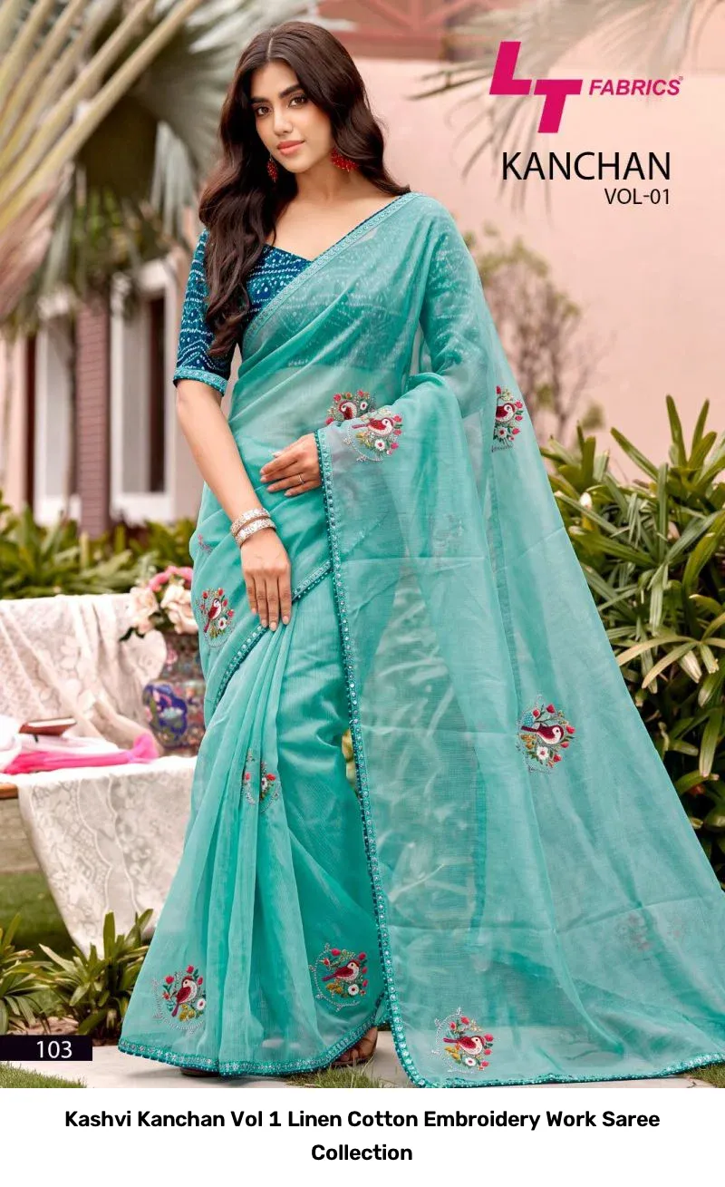 Kashvi Kanchan Vol 1 Linen Cotton Embroidery Work Saree Collection - Image 7