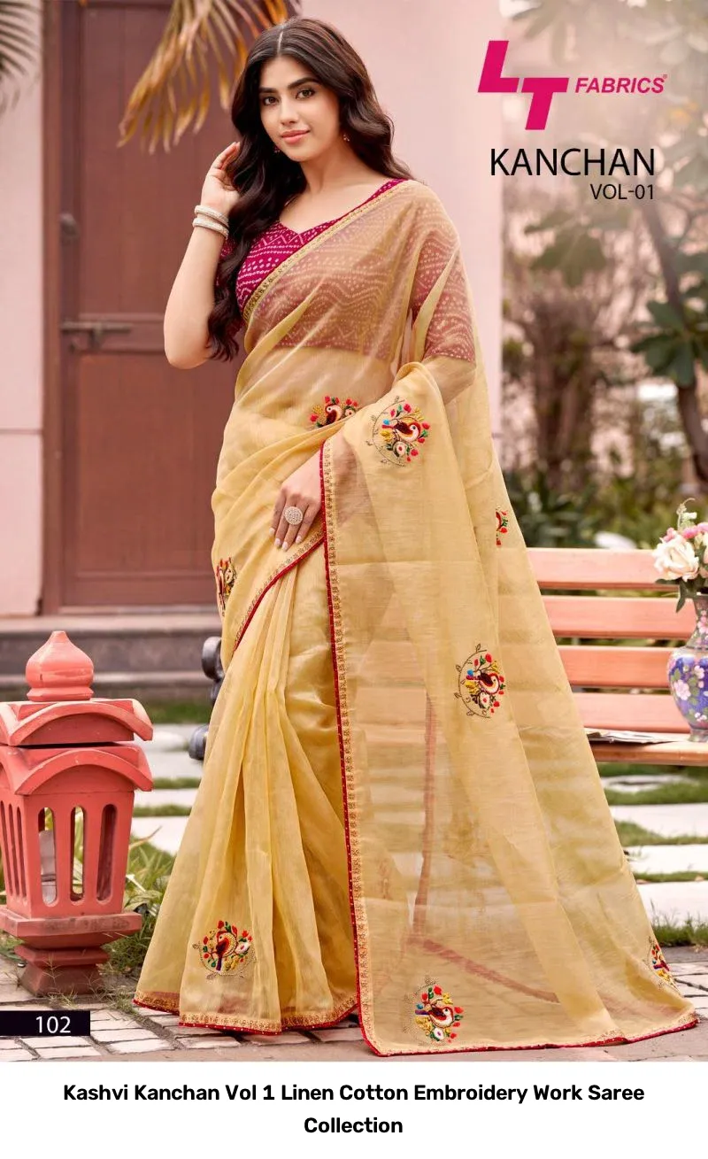 Kashvi Kanchan Vol 1 Linen Cotton Embroidery Work Saree Collection - Image 8