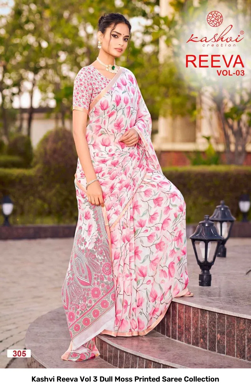 Kashvi Reeva Vol 3 Dull Moss Printed Saree Collection - Image 2