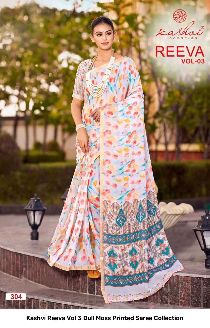 Kashvi Reeva Vol 3 Dull Moss Printed Saree Collection - Image 3