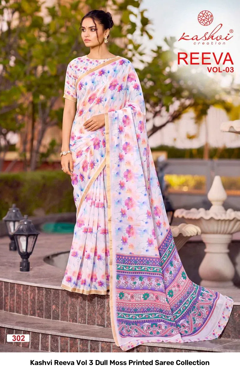 Kashvi Reeva Vol 3 Dull Moss Printed Saree Collection - Image 4