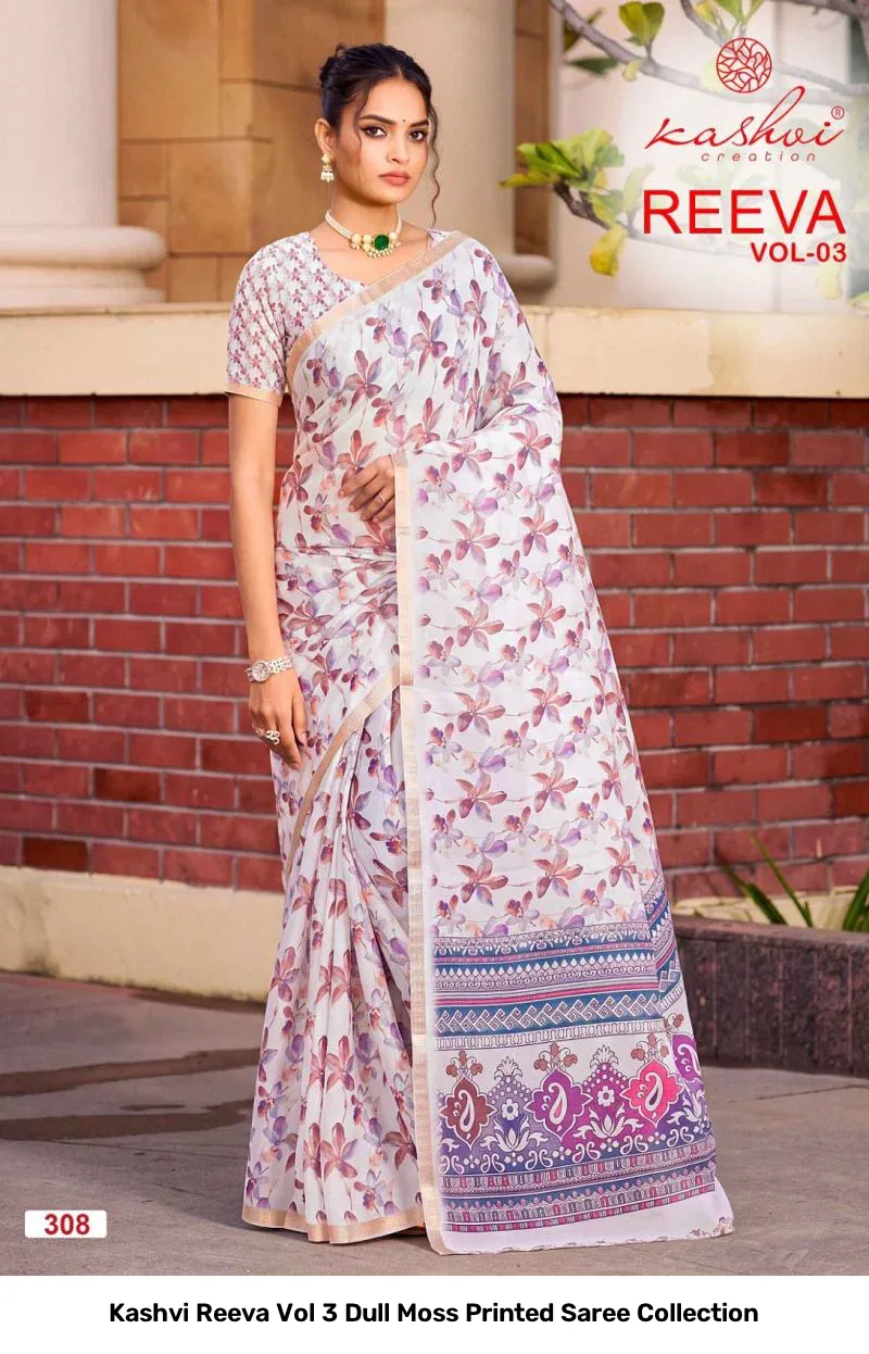 Kashvi Reeva Vol 3 Dull Moss Printed Saree Collection - Image 6